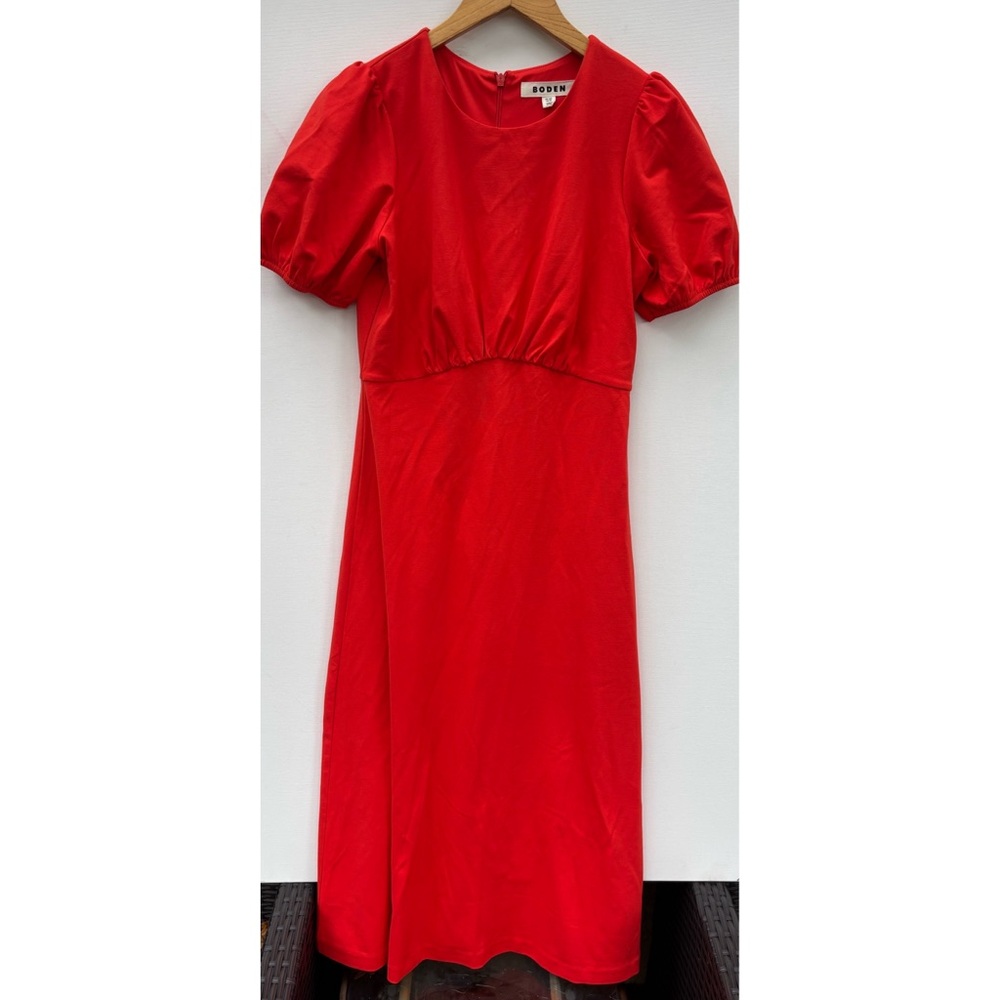 Boden Vibrant Red Puff Sleeve Midi Dress